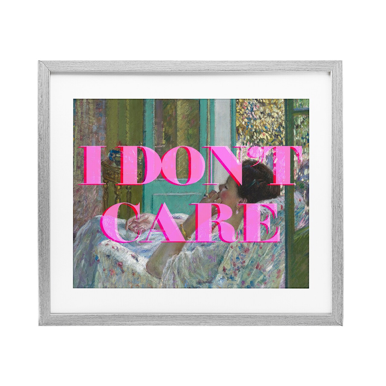 Stupell Industries I Don't Care over Classic Painting Framed Print Under Glass, design by Lil' Rue